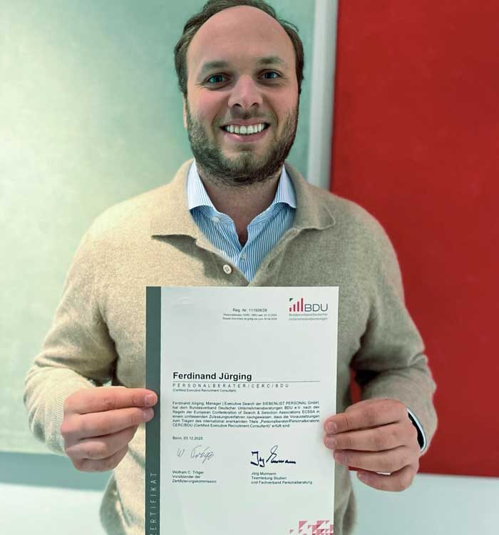 CERC Zertifizierung (Certified Executive Recruitment Consultant) Personalberater Ferdinand Jürging – Siebenlist Personal München